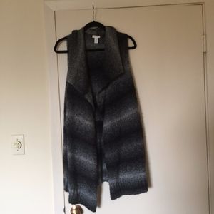 Black/White/Gray Knitted Cardigan Long Vest